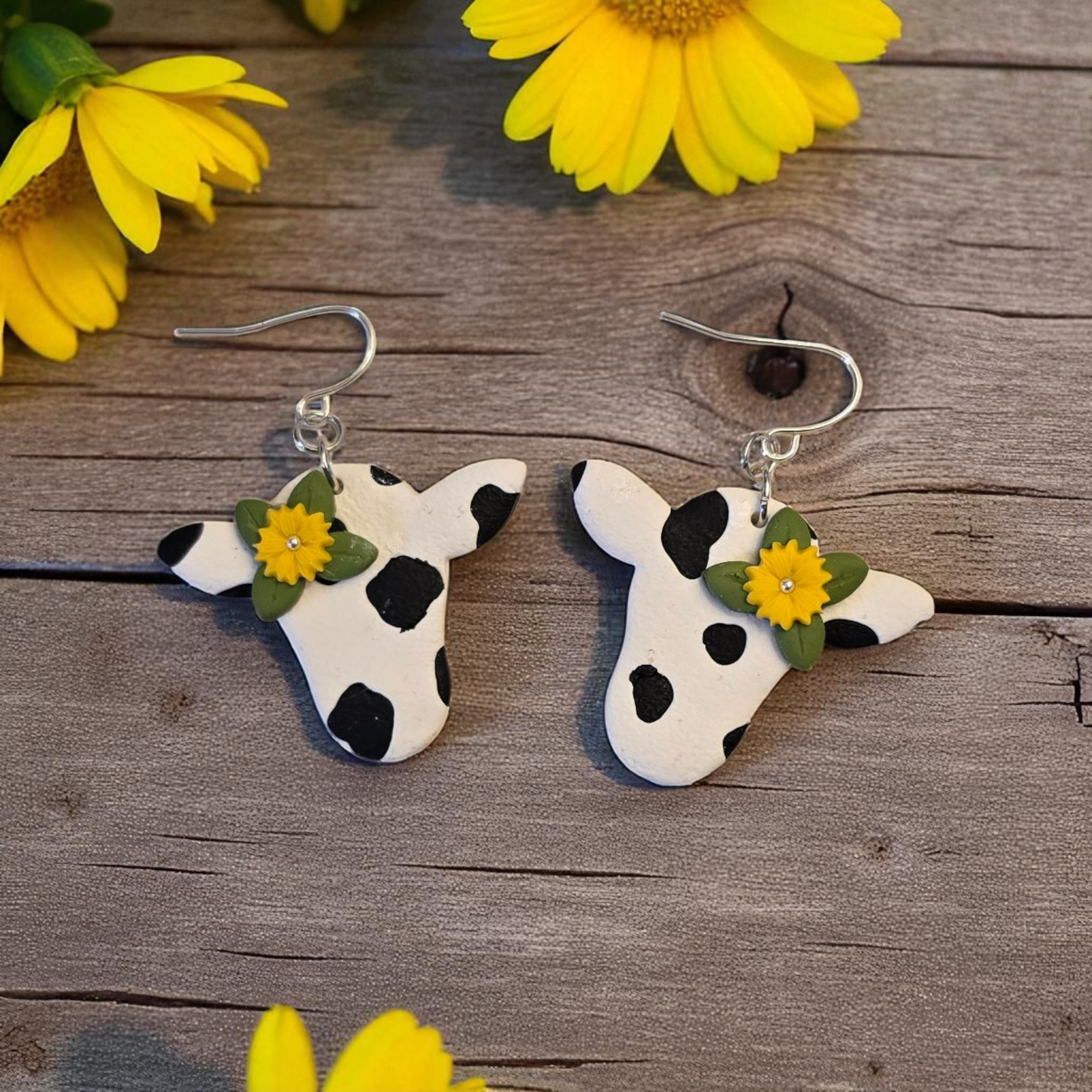 Floral Cow Dangles